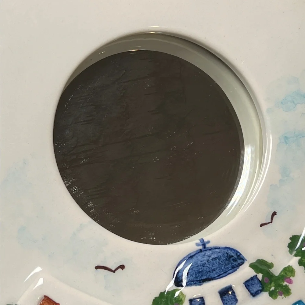 VTG Handpainted Greek Pottery Greece Mykonos Santorini Round Accent Wall Mirror